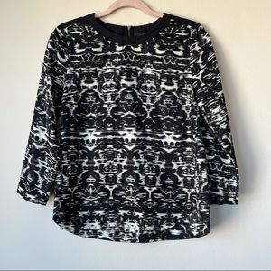 J.Crew Ikat Blouse With Wool Yoke Zipper in Back Black & White Size 2